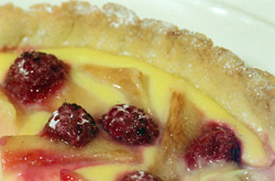 Lemon tart, with raspberrys and pears [France]